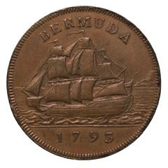 1793 Bermuda 1 Penny coin featuring George III