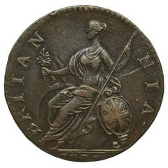 British George III halfpenny coin from 1760-1820 with Latin inscriptions