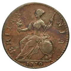 Half penny coin from Great Britain featuring King George III, dated 1770
