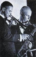 Eje Thelin playing trombone and Ulf Andersson playing tenor saxophone during a 1963 performance at Moderna Museet in Stockholm