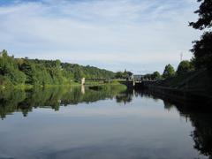 River Saar in Saarbrücken with Güdinger Schleuse lock above the Ostspange