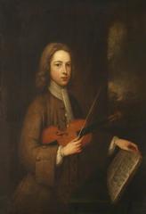 Portrait of a young man holding a violin, painted by John Closterman or his circle