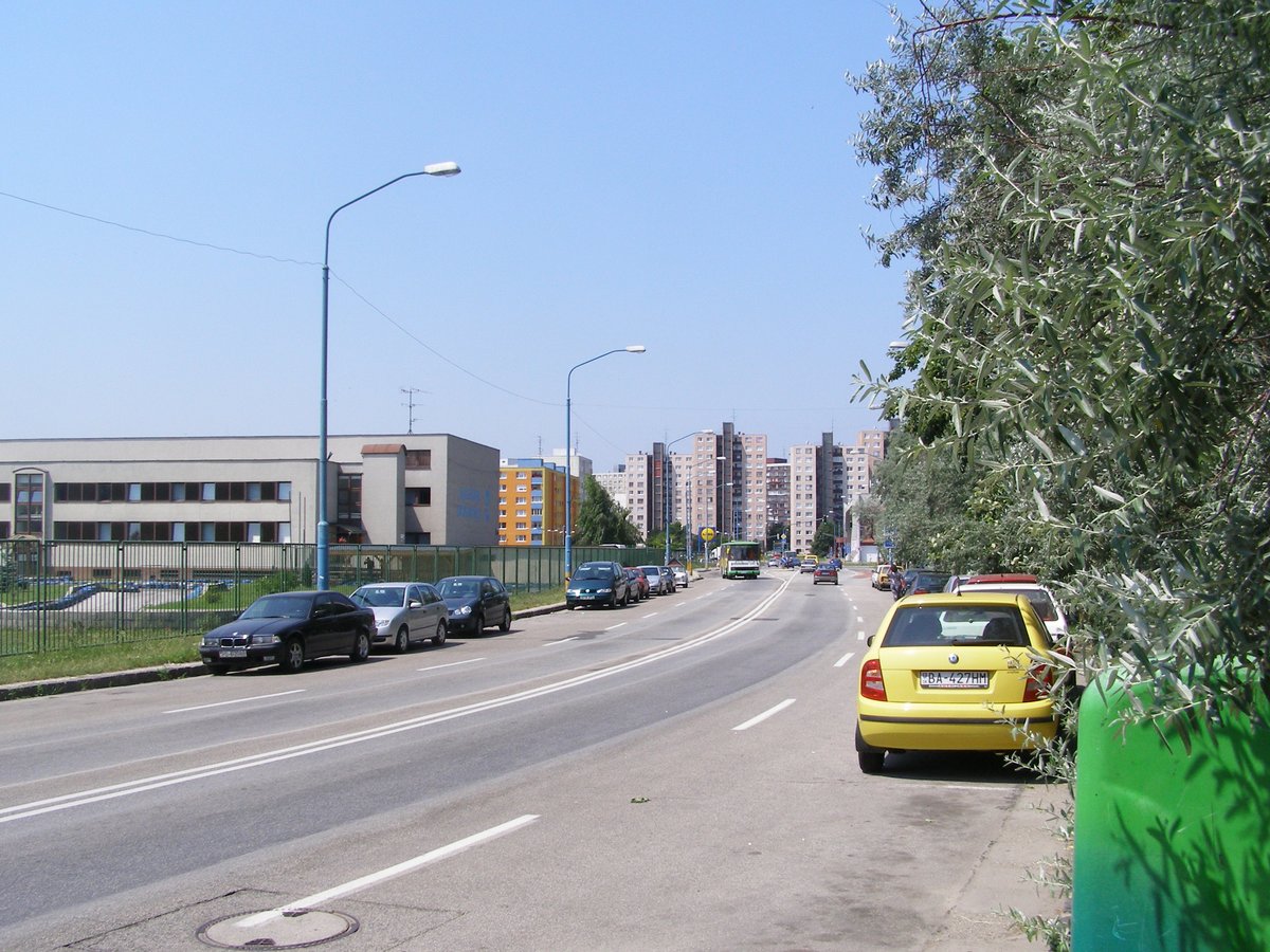 Mamateyova street in Petržalka district of Bratislava with residential buildings and street view