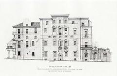 Historical drawing of Palazzo Zuccari front facade on Via Gregoriana before 1904-1906