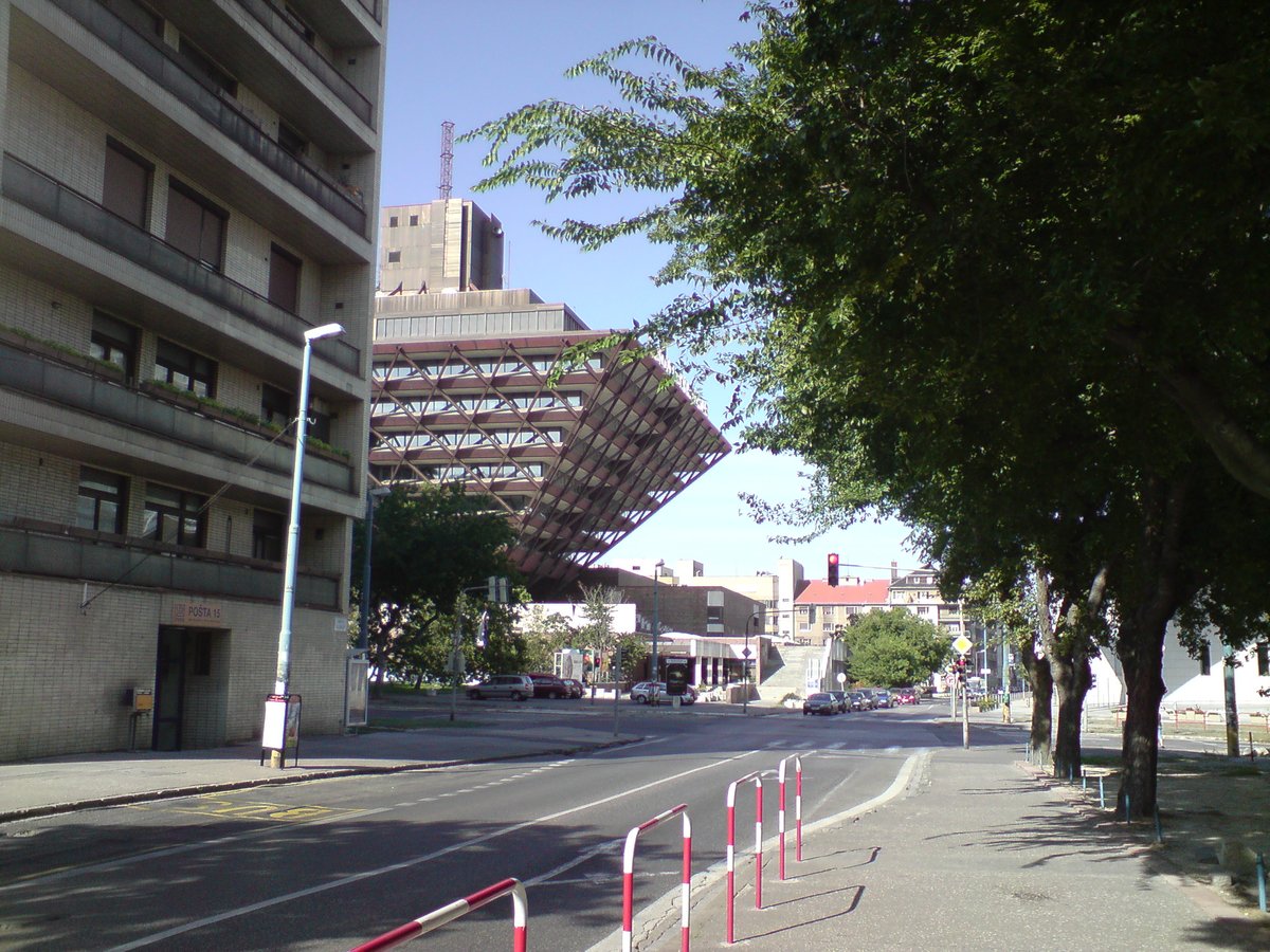 Mýtna street in Bratislava with city buildings and traffic
