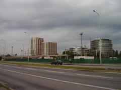 View of Panónska cesta street in Bratislava with residential buildings and trees