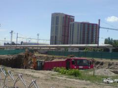 Construction site on Panónska street with building framework and materials