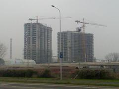 Construction site in Bratislava with modern buildings in the background