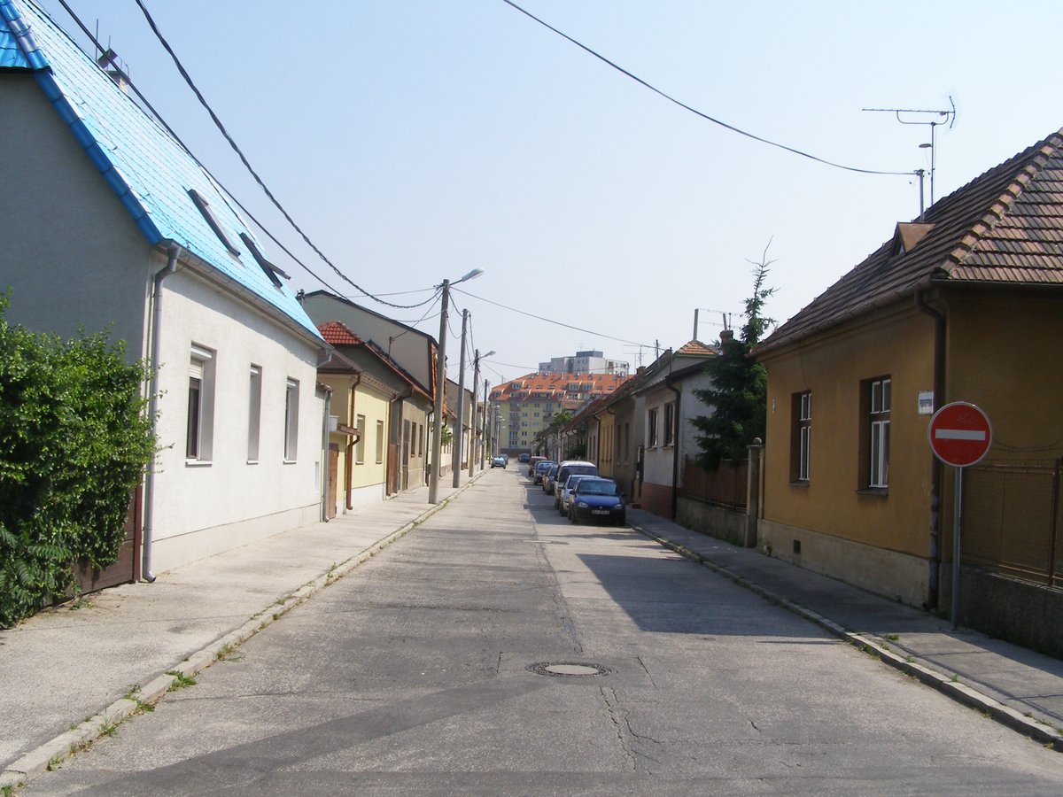 Prokopova street with buildings and sidewalks in Petržalka, Bratislava