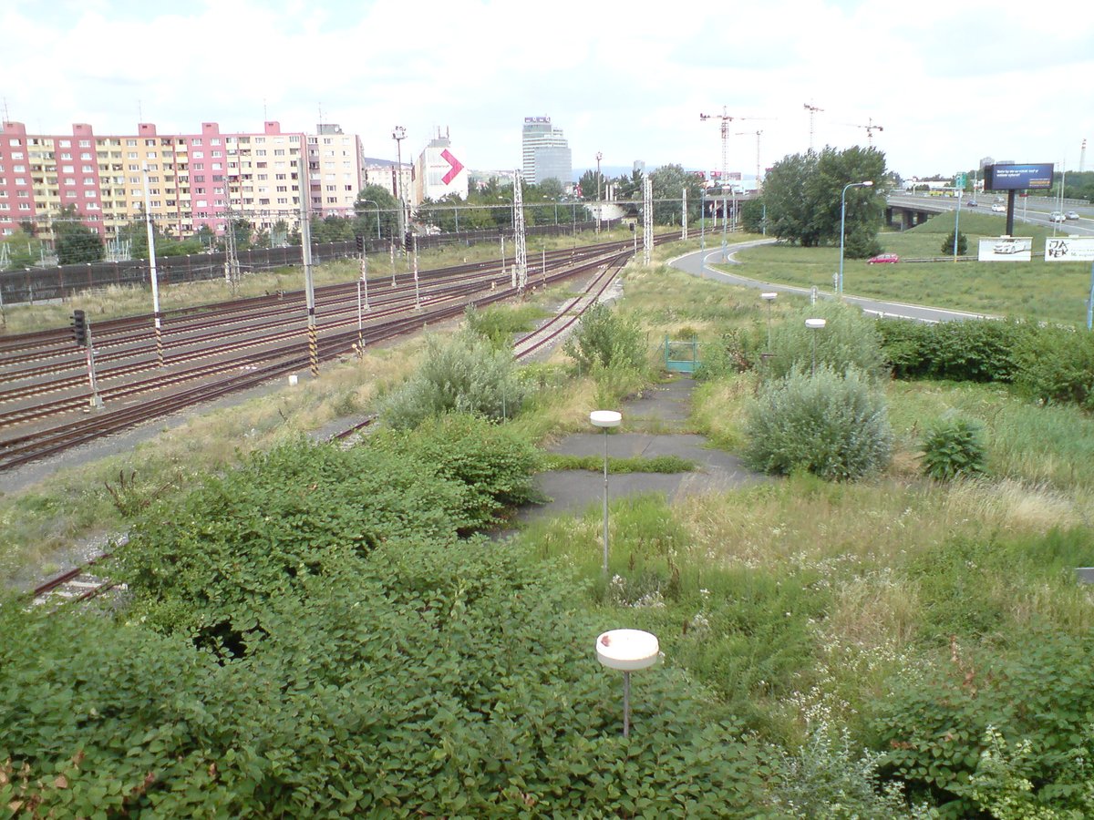 Old street lamps and railway tracks in Petržalka