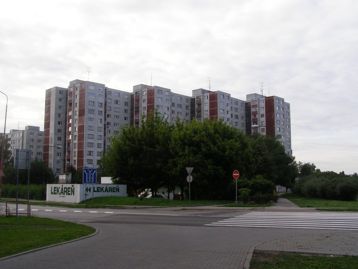 Tematínska street in Petržalka district of Bratislava with residential buildings and trees