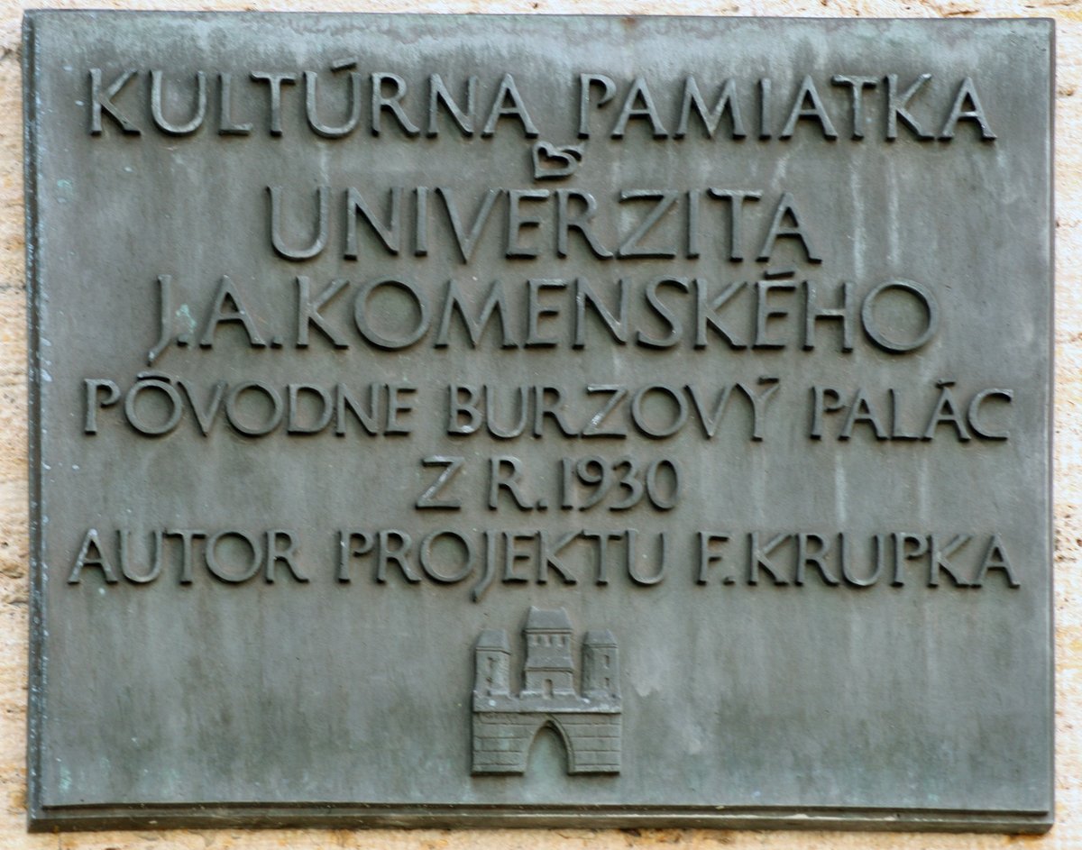 Sign on the building of the Faculty of Law UK at Šafárikovo námestie in Bratislava