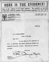 Chicago Tribune July 26, 1915 page 2 featuring reprint of 1913 letter by engineer to government inspectors about The Eastland