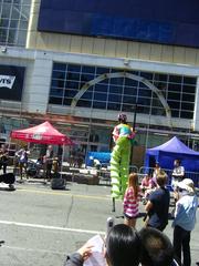 Buskers performing on stilts at Buskerfest 2014
