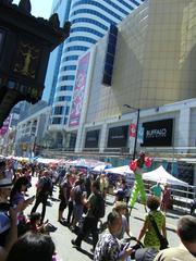 Performers on stilts entertaining at Buskerfest 2014