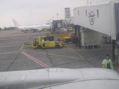 View of Belgrade Nikola Tesla Airport from a Jat Airways airplane window