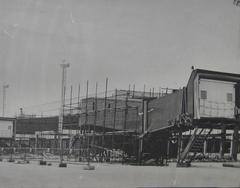Modernisation project of Belgrade Airport in the 1960s construction site with building structures and cranes