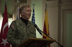 U.S. Navy Adm. James Foggo delivering remarks at NATO Headquarters Sarajevo transfer of authority ceremony on Dec. 12, 2019