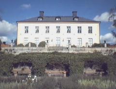 Hasselby Castle terraces with historic stone walls and greenery in Stockholm