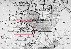 Hässelby säteri manor with weather mill in red frame in 1731