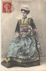 Vintage postcard showing a flower queen from Brittany in Port-Louis 1908