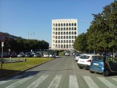 Palazzo della Civiltà Italiana in Rome, Italy, under clear blue sky
