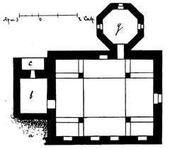 Old mosque plan in Baku underlayed with architectural drawings
