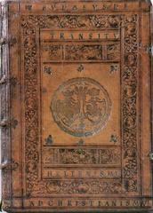16th century book cover from the former Library of Sigismund II Augustus featuring Polish Eagle, Lithuanian Vytis (Waykimas), decorated with Gediminas' Cap