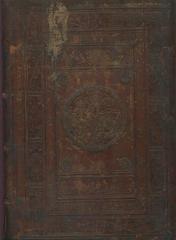 16th century book cover from the former Library of Sigismund II Augustus in Vilnius featuring Polish Eagle and Lithuanian Vytis decorated with Gediminas' Cap