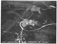 Fairbanks Alaska historic view with snow-covered landscape and buildings