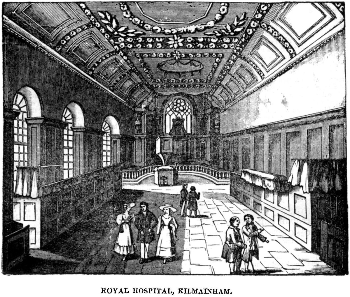 Historic illustration of Royal Hospital Kilmainham from 1834 Dublin Penny Journal