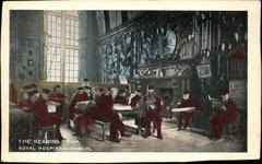 Interior view of the Reading Room at Royal Hospital Kilmainham with wooden tables and bookshelves