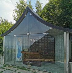 Votive chapel Madonna del Resegone in Lecco with mountain landscape