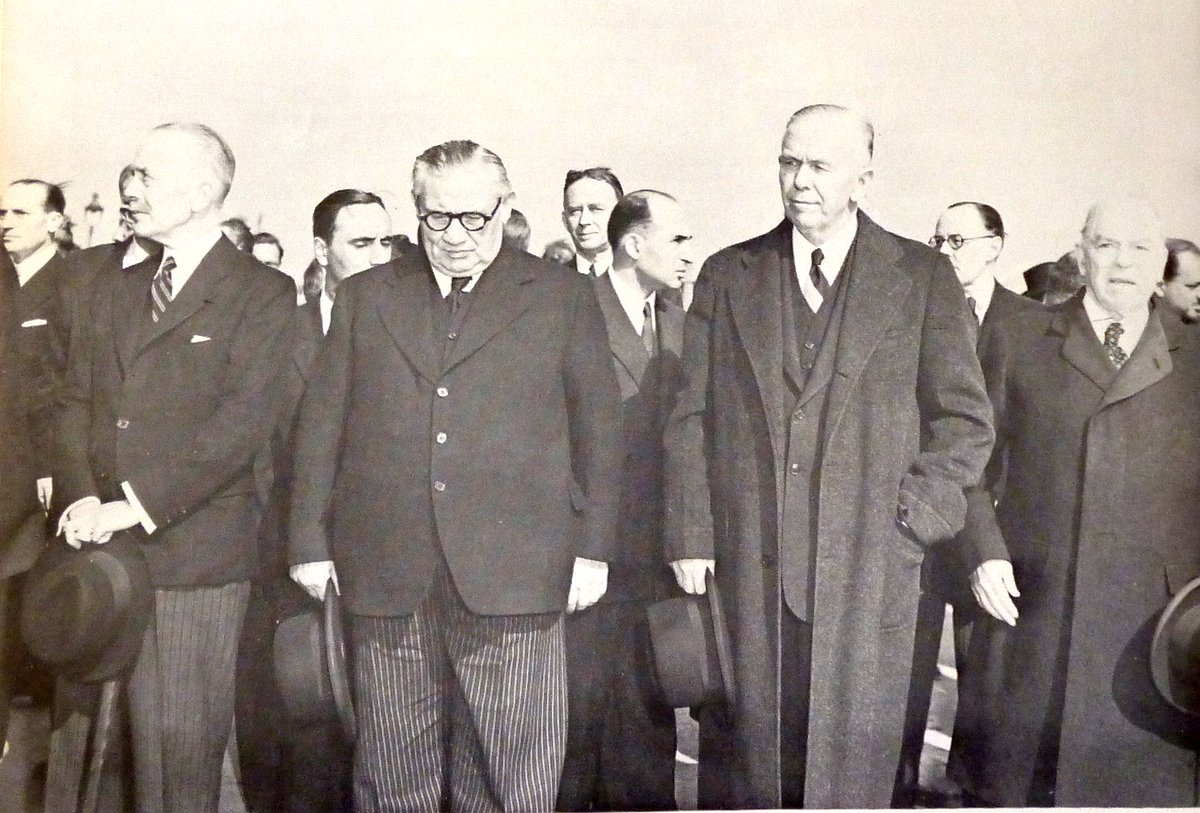 Count Folke Bernadotte's funeral with Canadian Prime Minister McKenzie King, US Secretary of State George Marshall, British Foreign Secretary Ernest Bevin, and British UN Ambassador Sir Alexander Cadogan