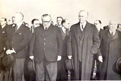 Count Folke Bernadotte's funeral with Canadian Prime Minister McKenzie King, US Secretary of State George Marshall, British Foreign Secretary Ernest Bevin, and British UN Ambassador Sir Alexander Cadogan