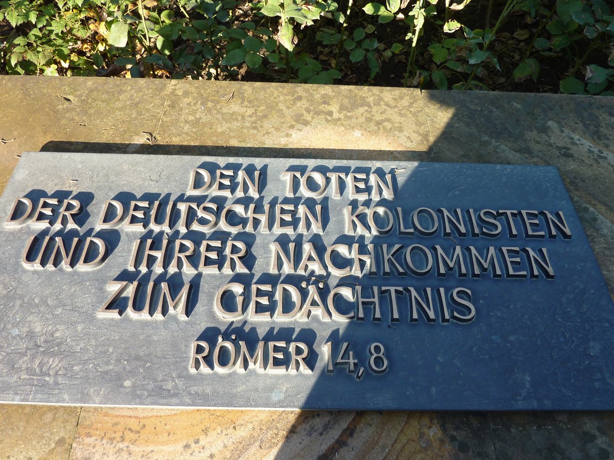 Memorial sign at New Lutheran Church Tbilisi honoring expelled German-origin population