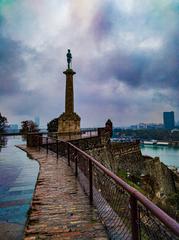 Panoramic view of Belgrade city skyline with the confluence of Sava and Danube rivers