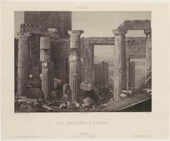 Engraving of the first photograph of the Propylaea with part of the demolished Frankish Tower behind it