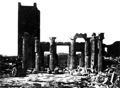 Frankish Tower next to Propylaea on the Acropolis of Athens before dismantling