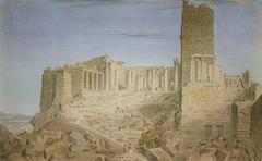 Historical engraving of the Propylaea in Athens on May 30, 1838 by Skene James