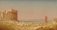 Ruins of the Parthenon temple in Athens Greece under clear blue sky