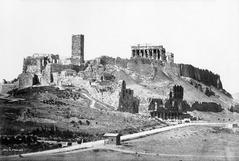 Historic black and white photograph of the Acropolis of Athens before 1872