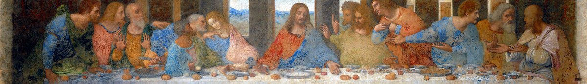 Painting depicting the Last Supper, Jesus and his disciples gathered around a table