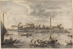 Painting of Isola del Lazaretto Nuovo island with ruins and water during 1778-1779
