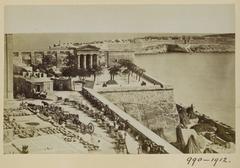 Lower Barrakka Gardens in Valletta with views of military works in Malta