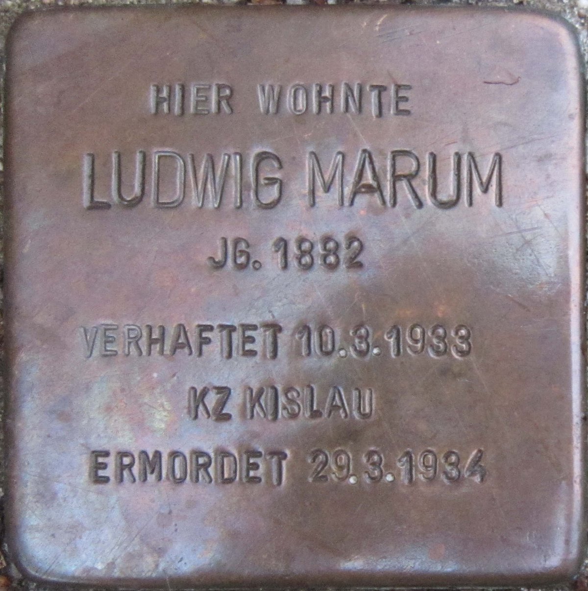 Stolperstein plaque dedicated to Ludwig Marum in Karlsruhe, Germany