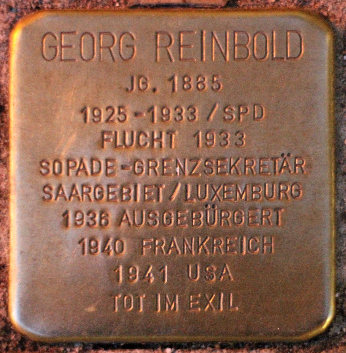 Stolperstein memorial stone dedicated to Georg Reinbold in Karlsruhe, Germany