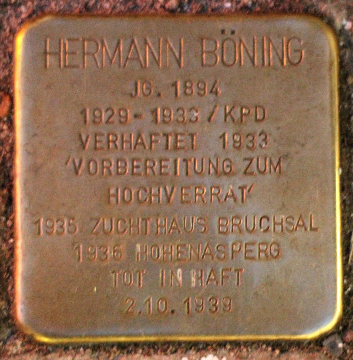 Stolperstein dedicated to Hermann Böning in Karlsruhe Germany
