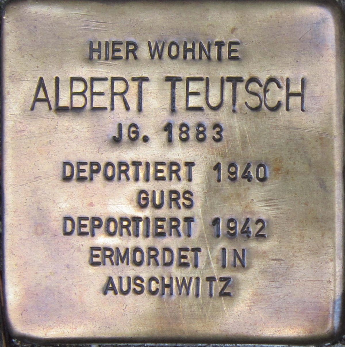 Stolperstein memorial dedicated to Albert Teutsch in Karlsruhe, Germany