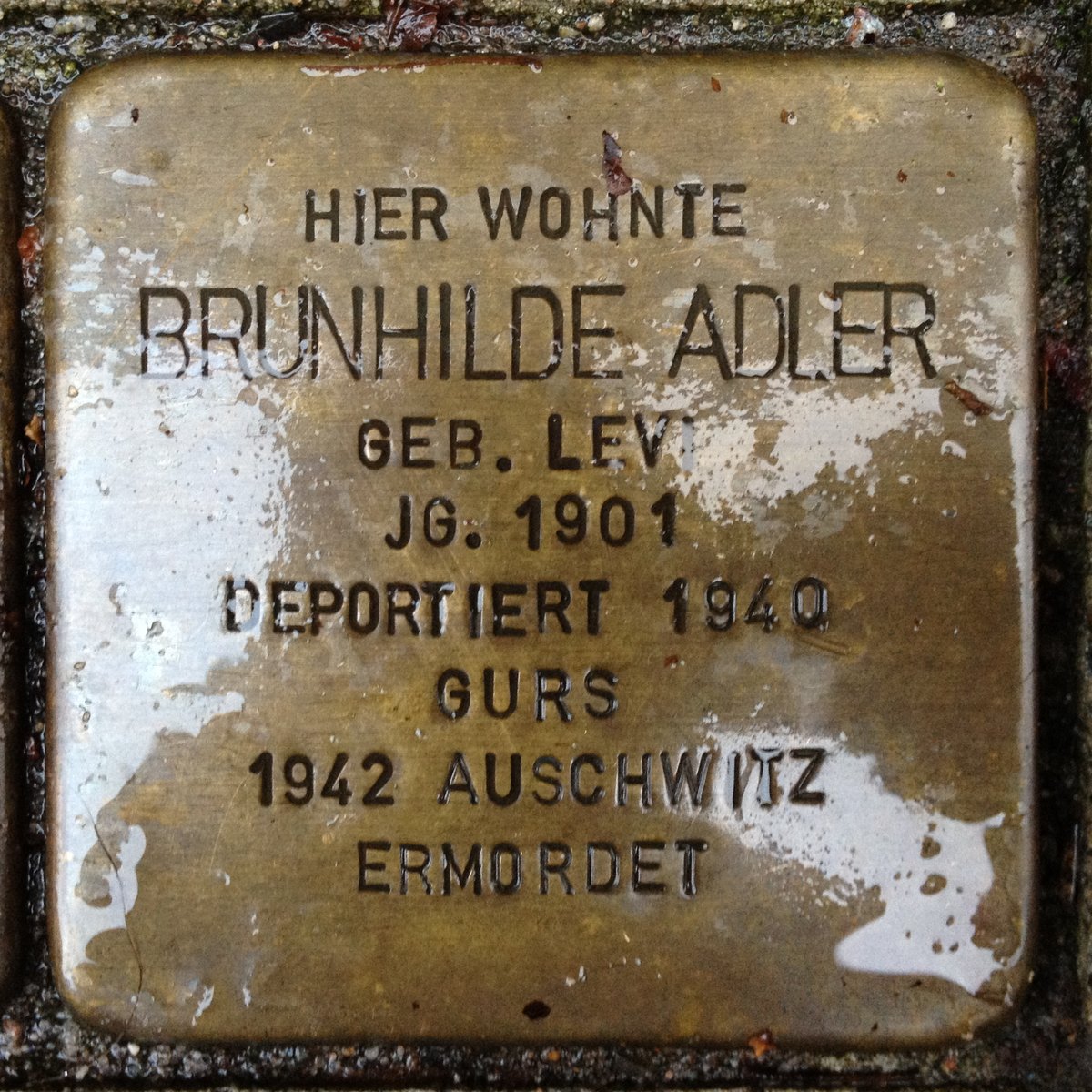 Stolperstein dedicated to Brunhilde Adler in Karlsruhe Germany